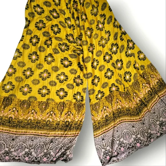 Free People Maribelle Cut-Out Jumpsuit Size Medium Yellow Bohemian Paisley - Picture 9 of 12